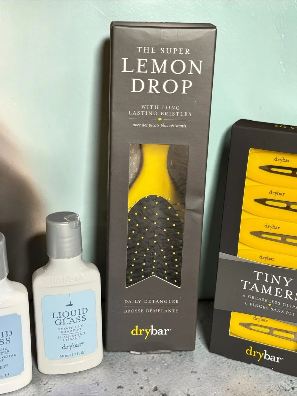drybar Lemon Drop Daily Detangler Brush & Tiny Tamers Clip Set - NEW